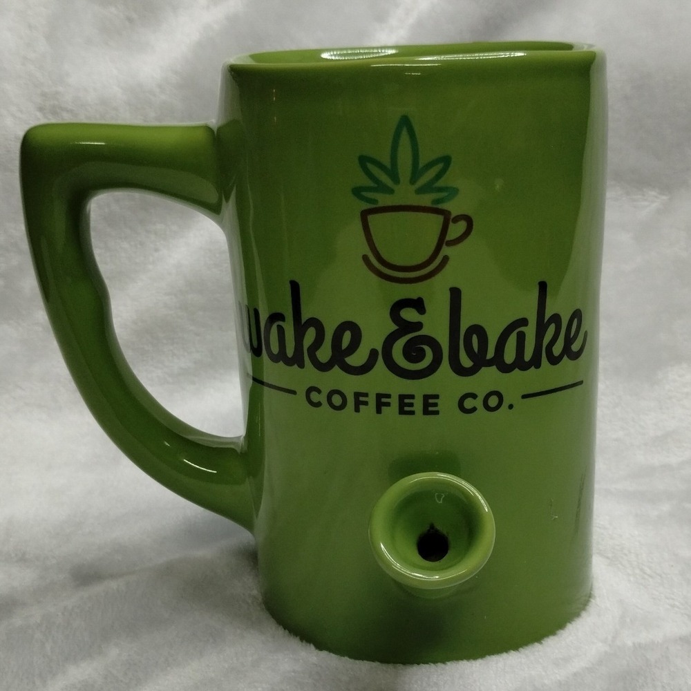 Wake & Bake Coffee Co. Lime Green Ceramic Pipe Mug Novelty Coffee Cup 420 - Picture 5 of 10